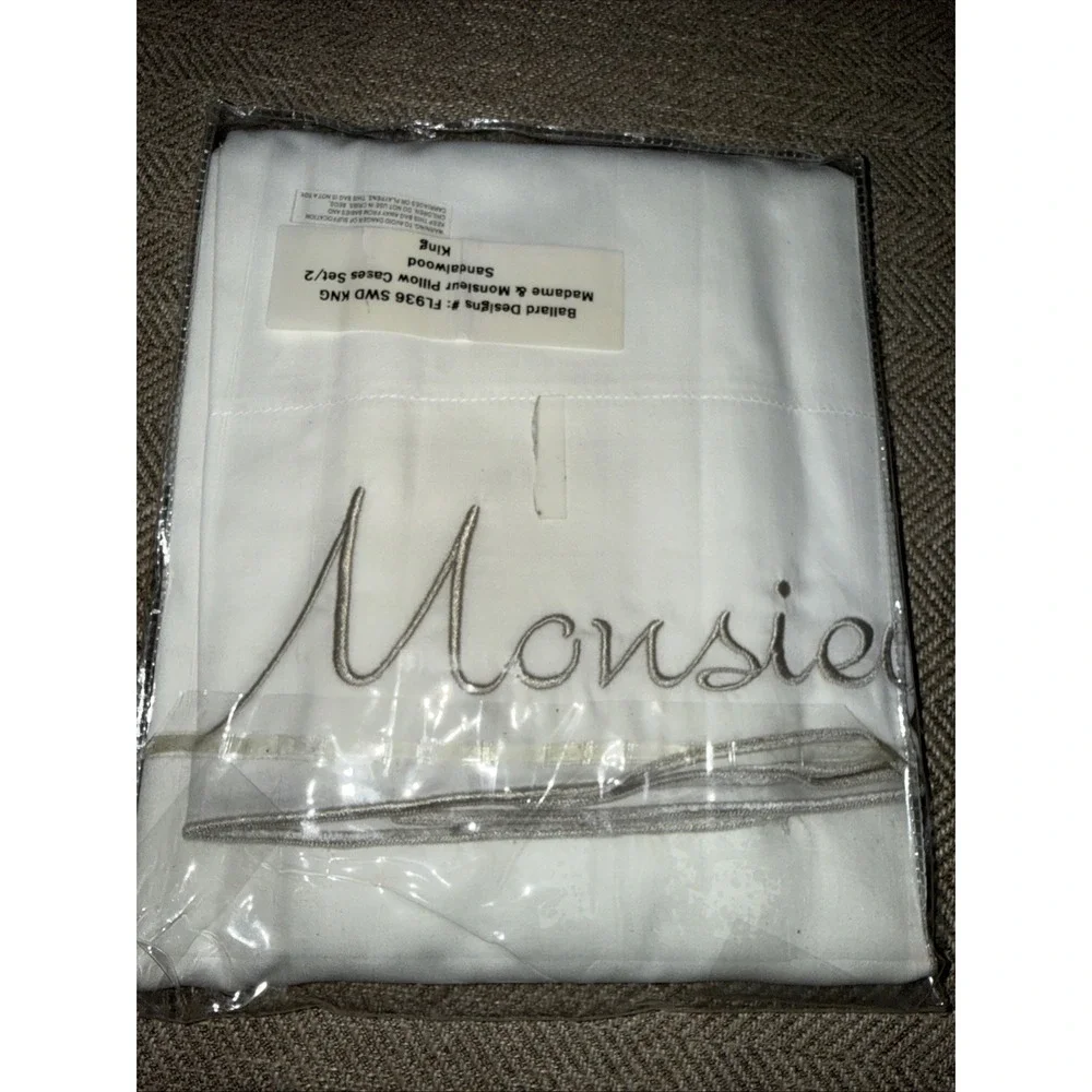 Ballard Designs Madame Monsieur King Pillowcases White Embroidered Black New A2